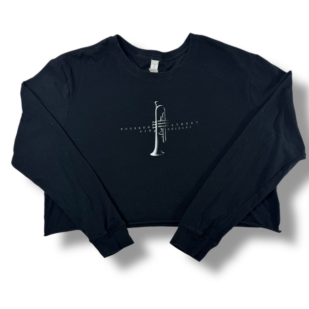 StarTee Bourbon Street‎ New Orleans Trumpet Cropped Sweatshirt Size Large